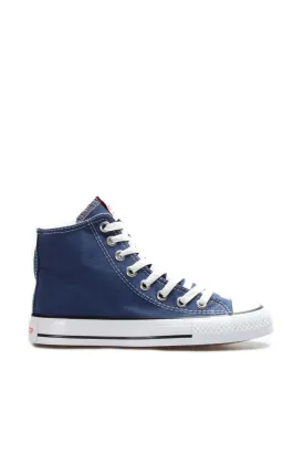 Men's Denim Blue High-Top Canvas Sneakers with White Stitching - Wessi