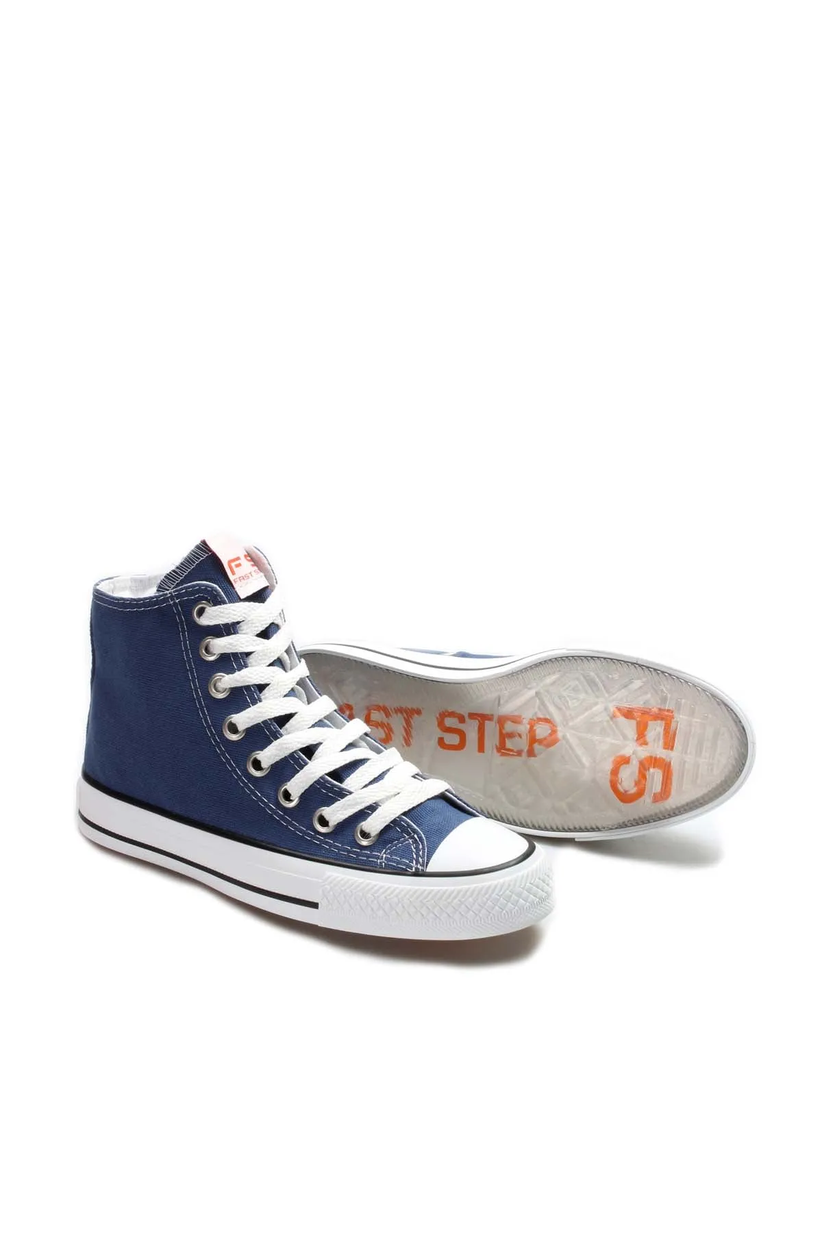 Men's Denim Blue High-Top Canvas Sneakers with White Stitching - Wessi