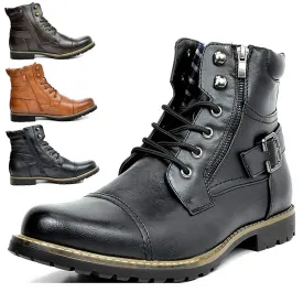 Men's Retro Leather Double Zipper Motorcycle Boots
