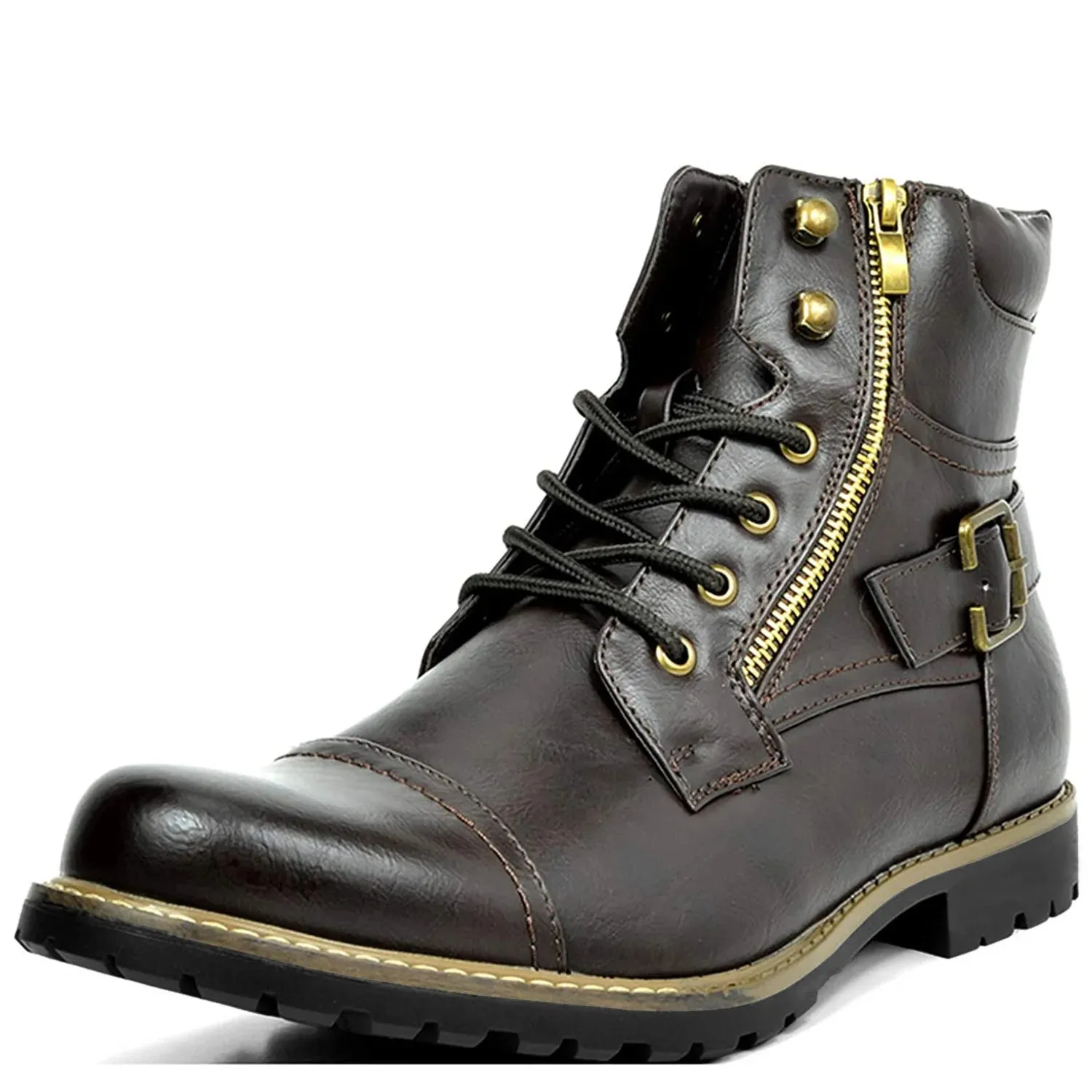 Men's Retro Leather Double Zipper Motorcycle Boots