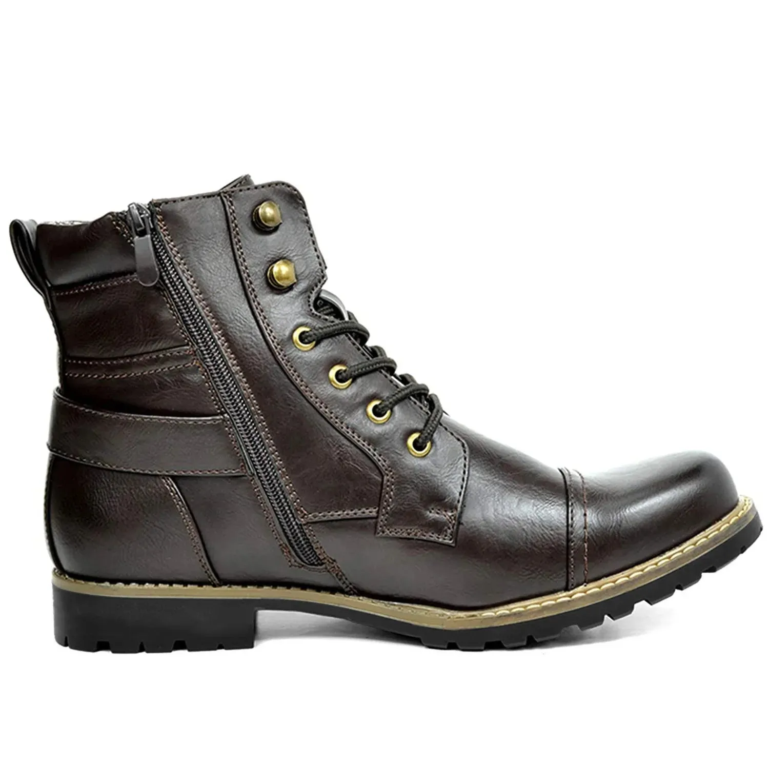 Men's Retro Leather Double Zipper Motorcycle Boots
