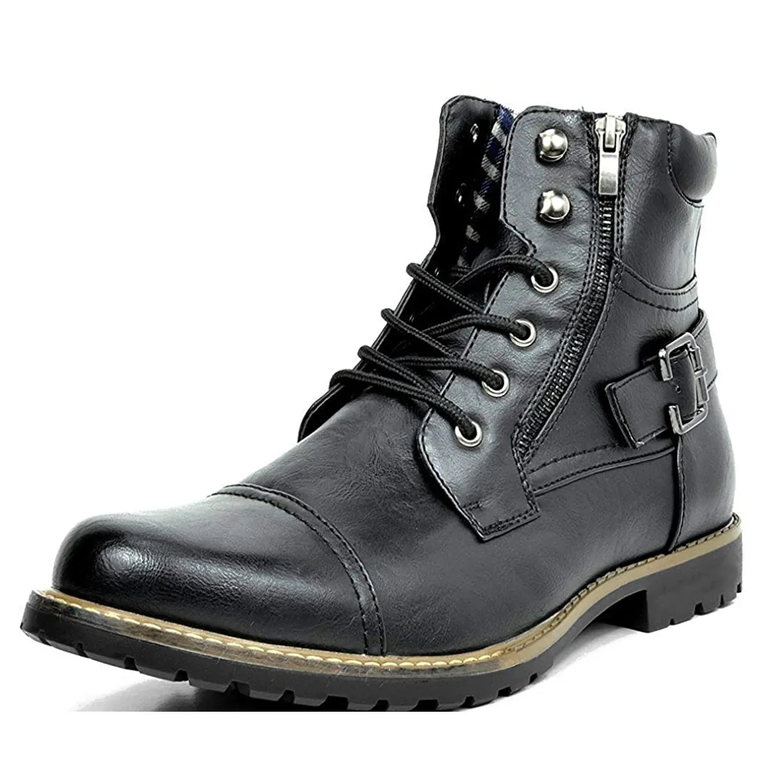 Men's Retro Leather Double Zipper Motorcycle Boots