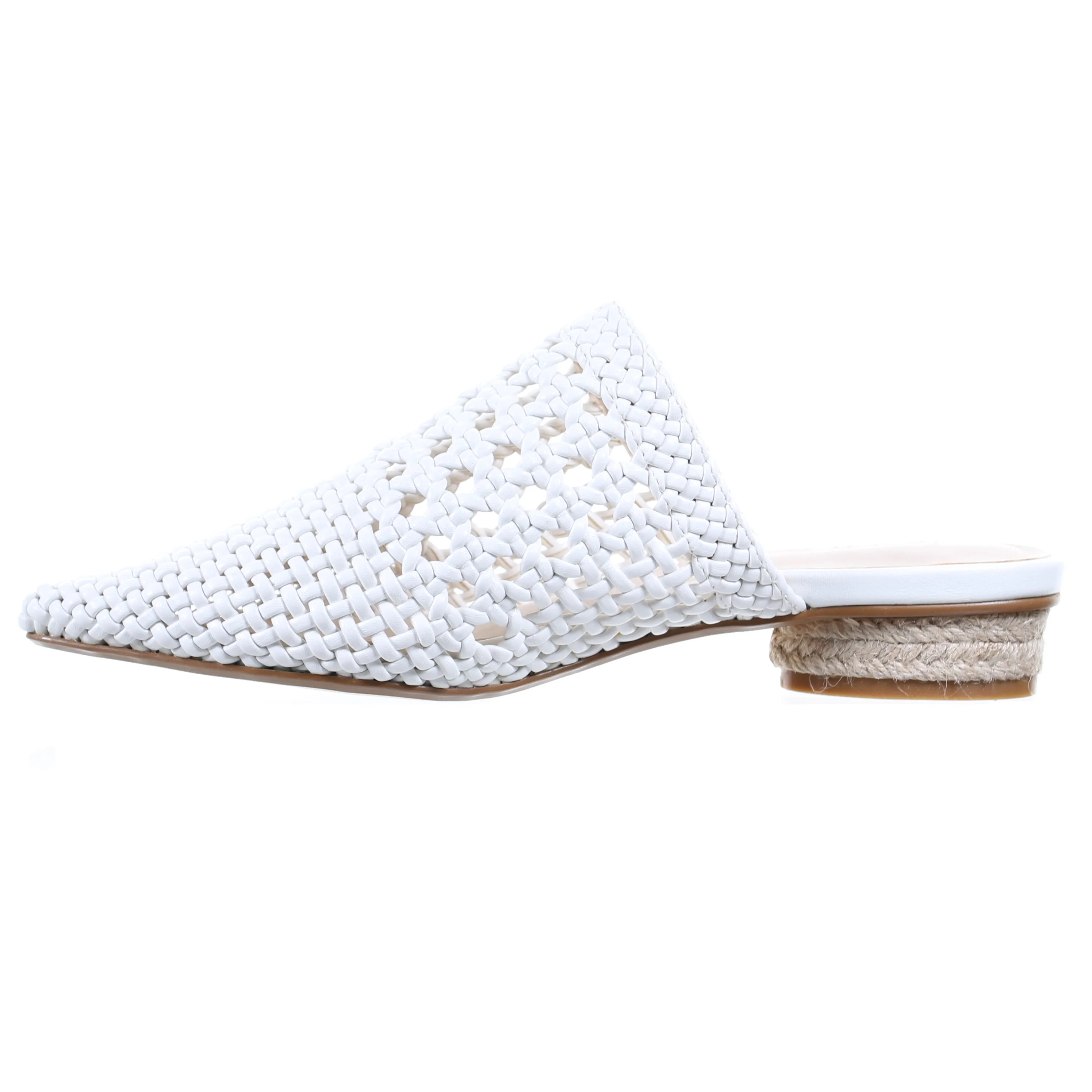 Mesh leather pointed toe slipper (white)