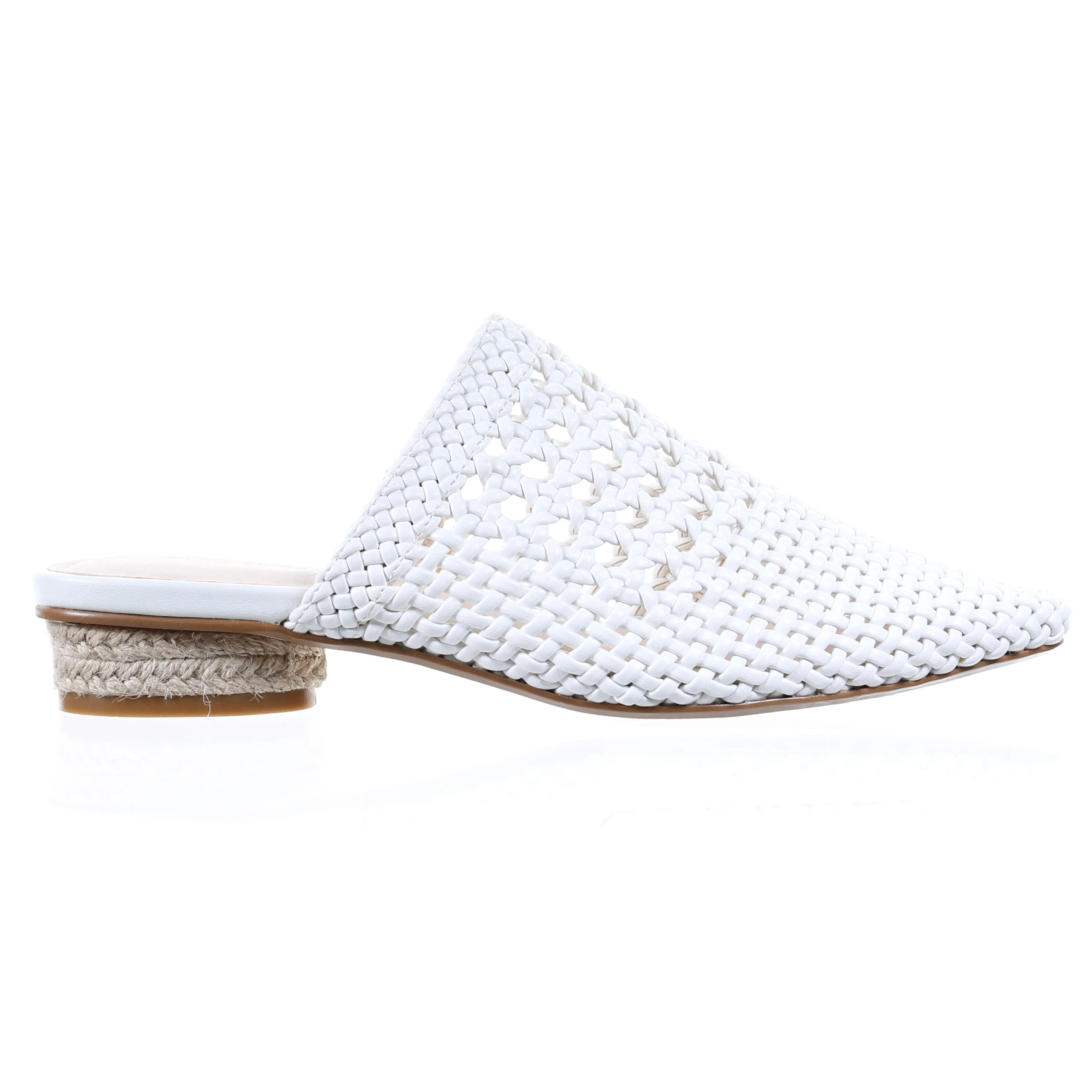 Mesh leather pointed toe slipper (white)