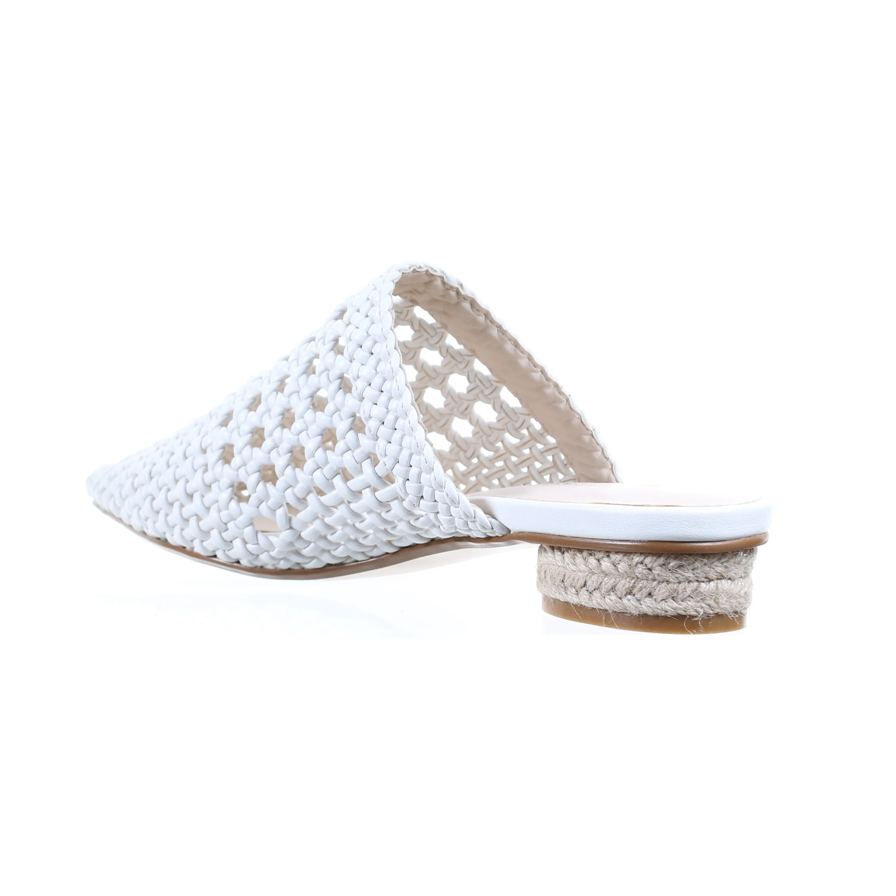 Mesh leather pointed toe slipper (white)