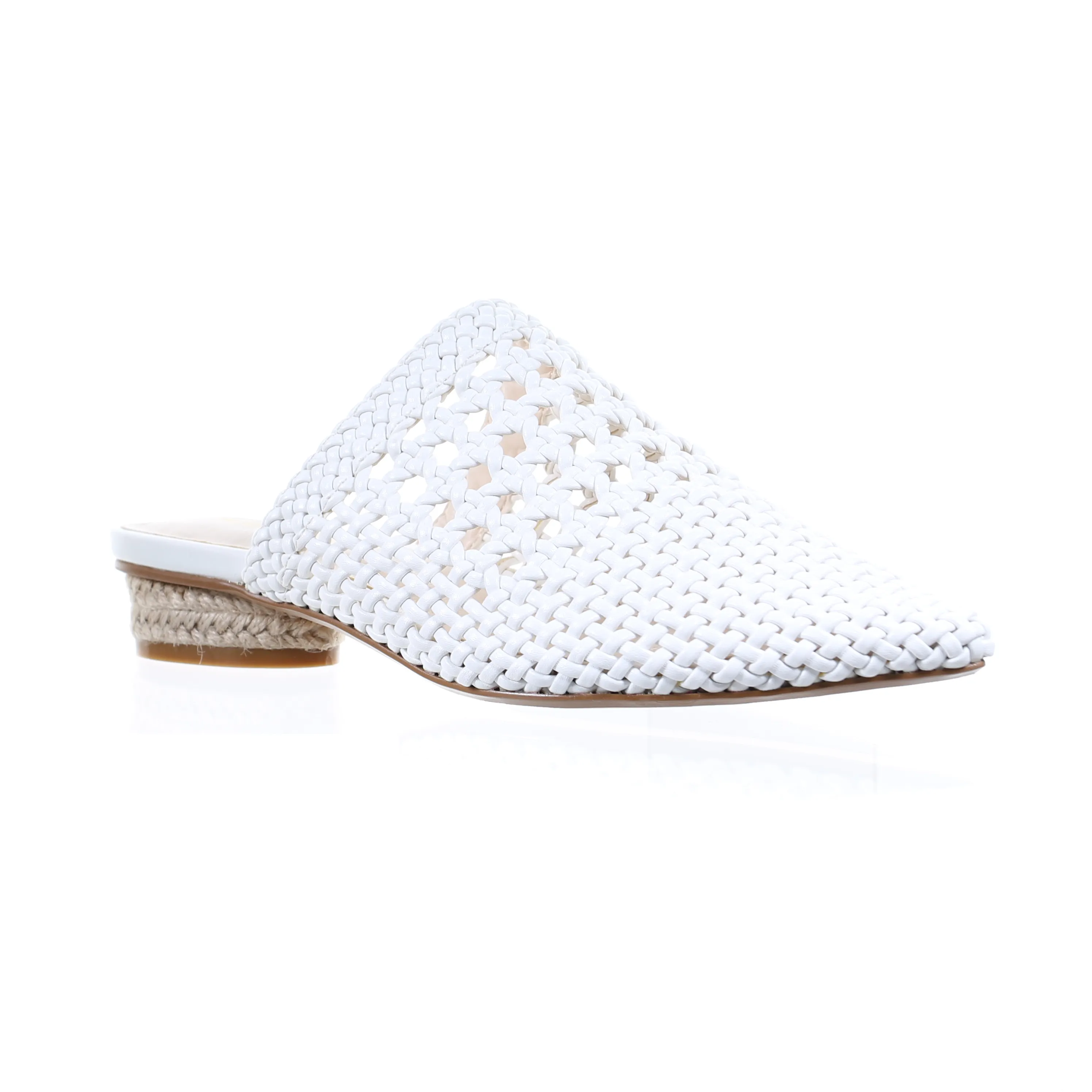 Mesh leather pointed toe slipper (white)