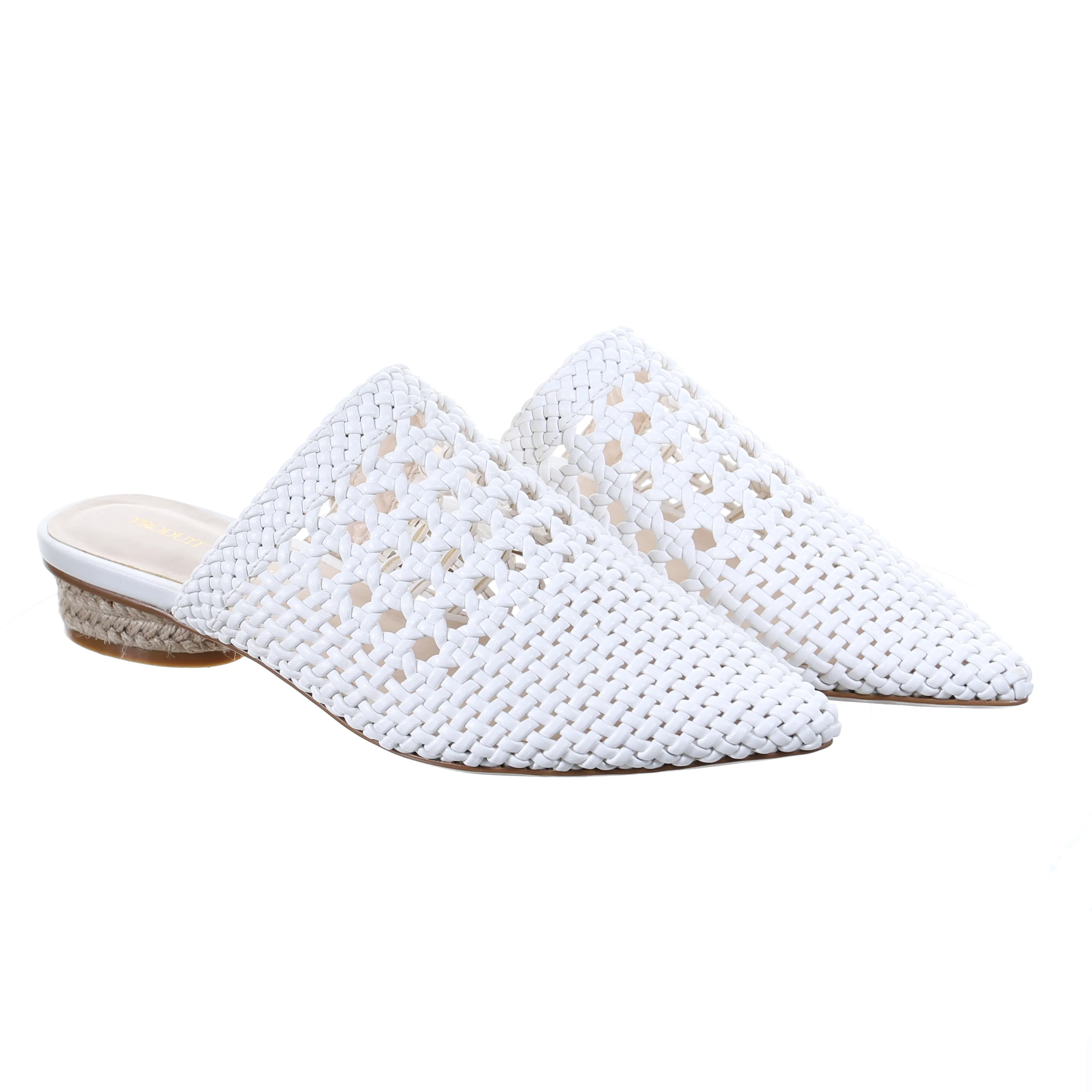 Mesh leather pointed toe slipper (white)