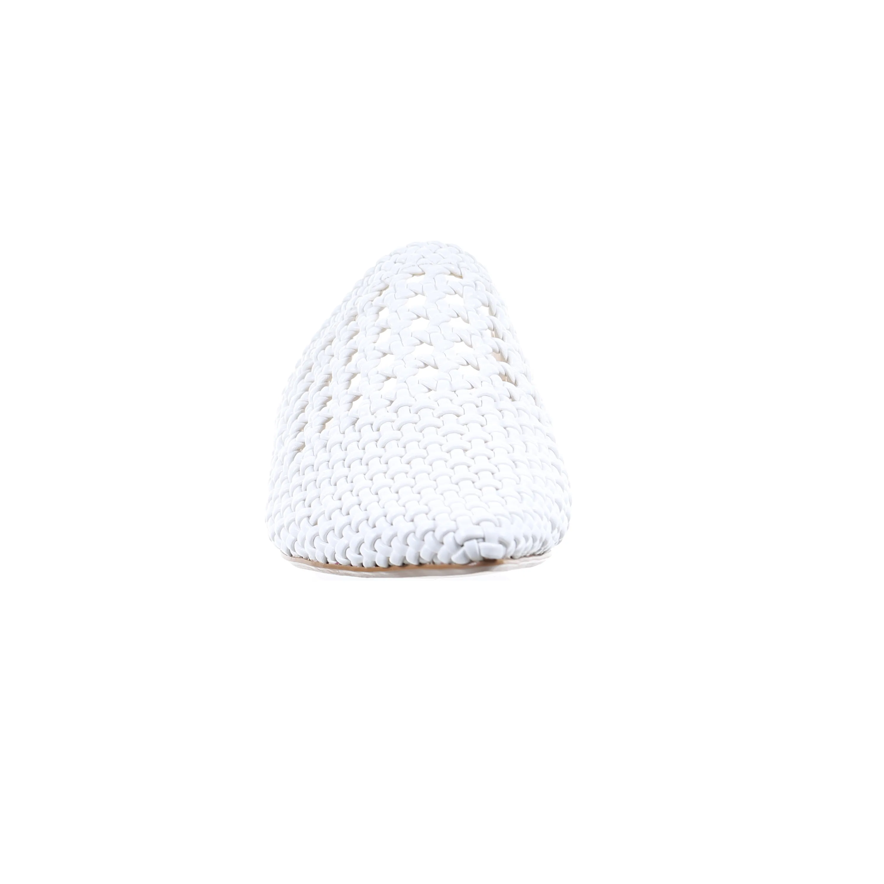Mesh leather pointed toe slipper (white)