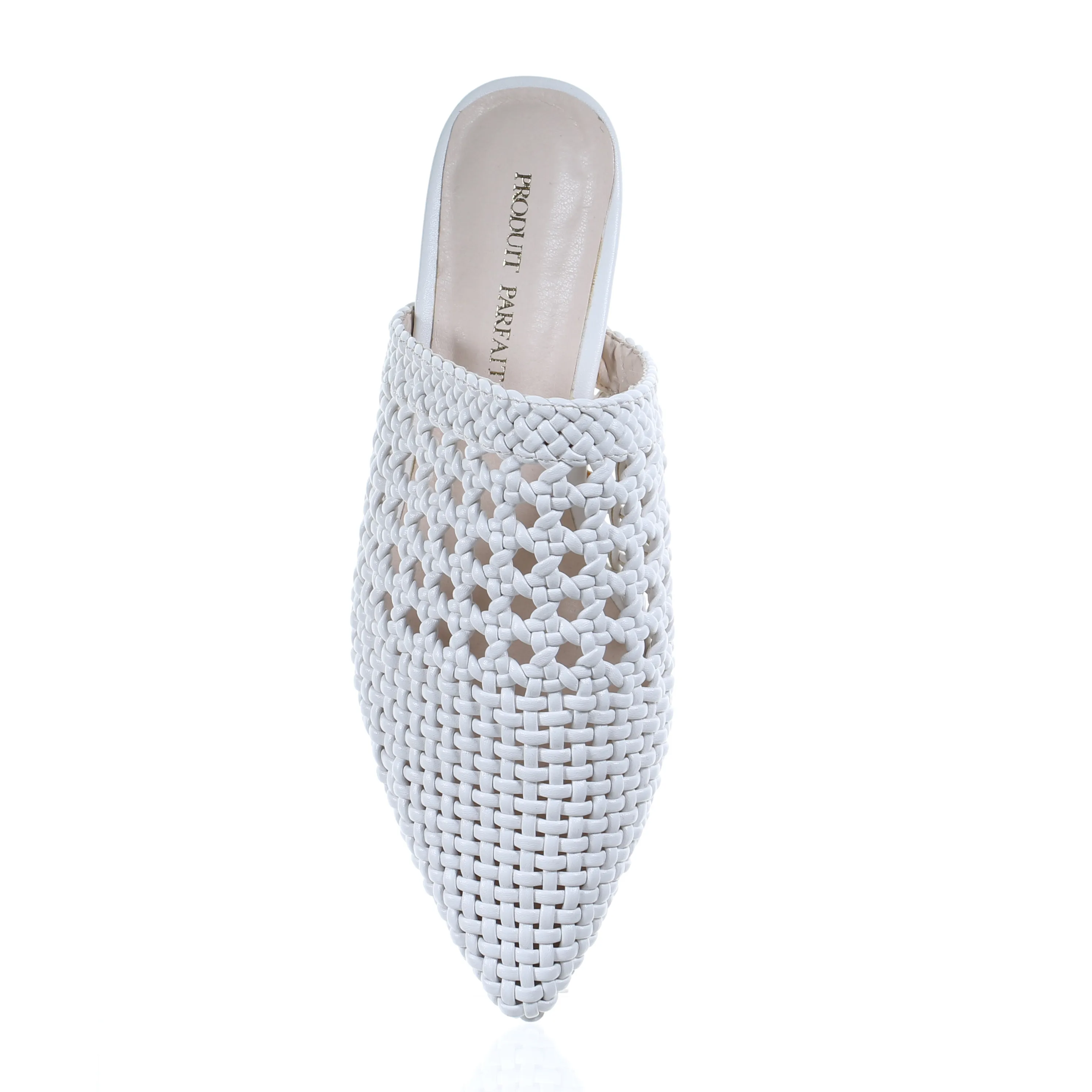 Mesh leather pointed toe slipper (white)