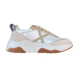 Munich scarpa sneakers da donna con X glitter dorato e inserto pitonato sul dorso Wave 173 perla