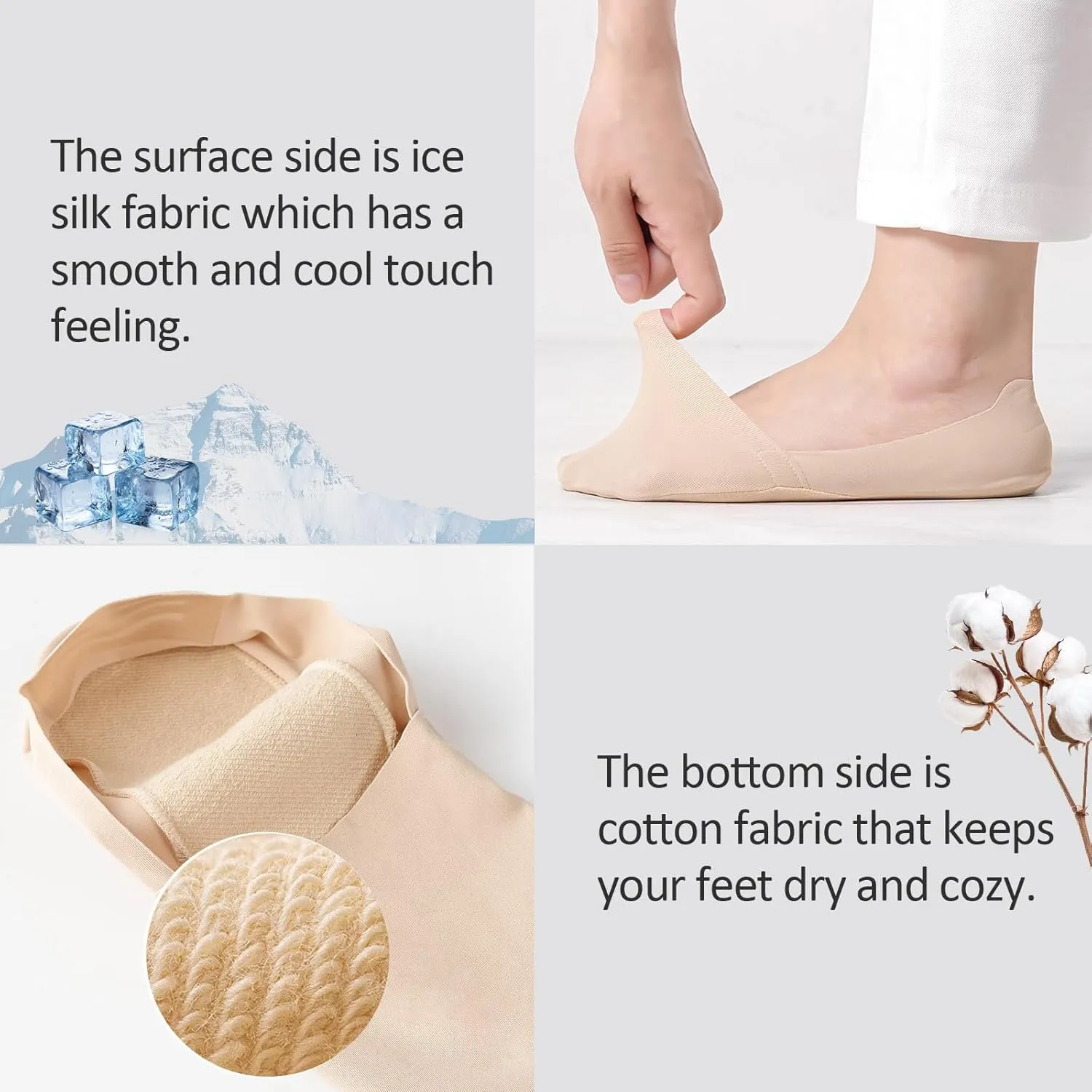 No Show Socks for Women, Non Slip Nylon Thin Footies Invisible Silky Low Liner Socks for Loafers Flats 6 Pairs