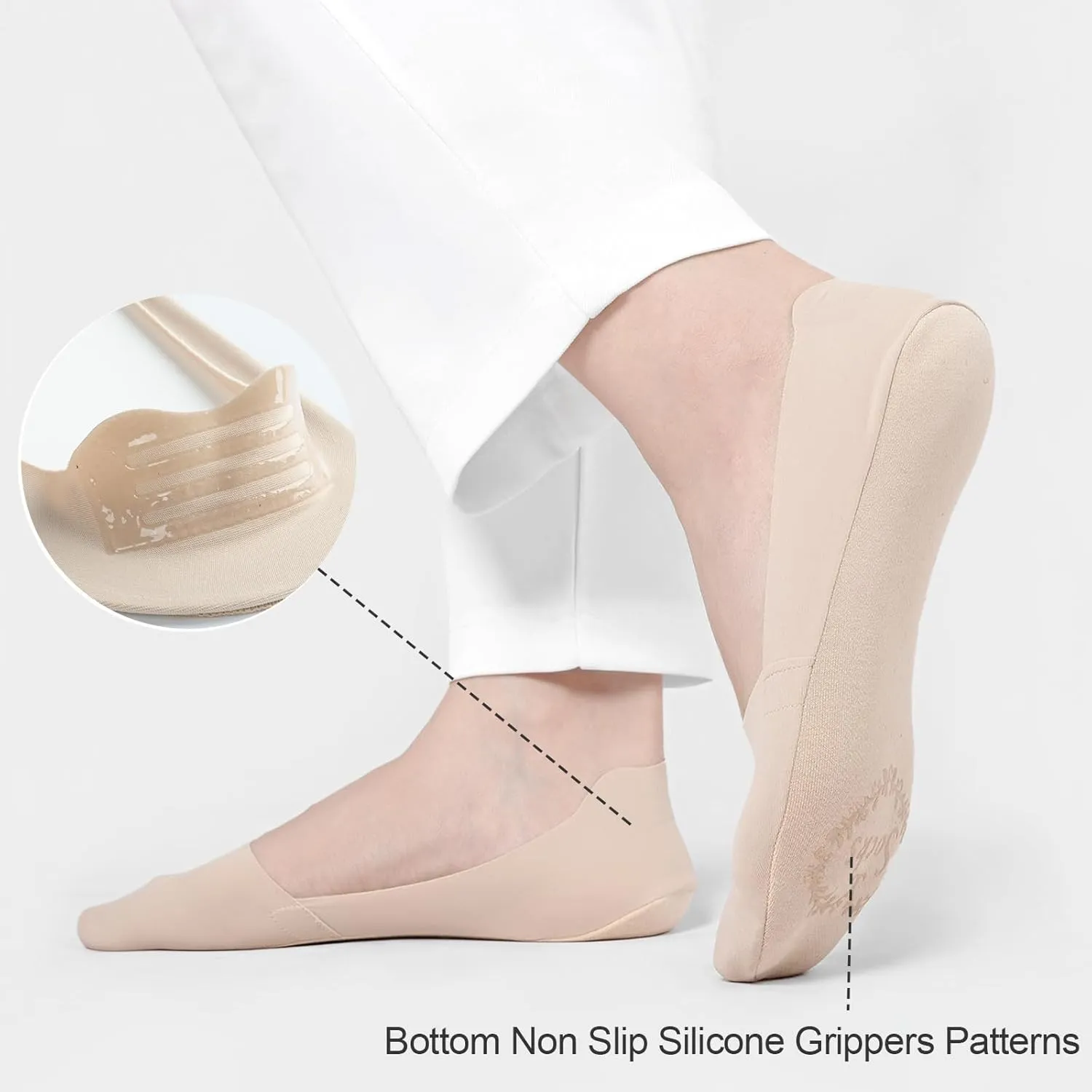 No Show Socks for Women, Non Slip Nylon Thin Footies Invisible Silky Low Liner Socks for Loafers Flats 6 Pairs