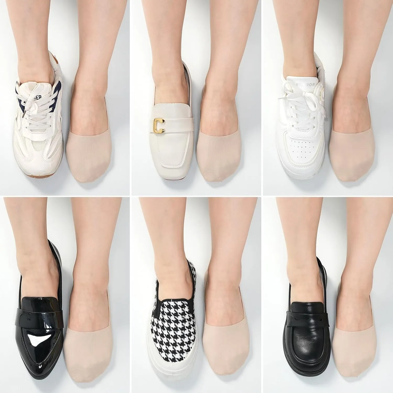 No Show Socks for Women, Non Slip Nylon Thin Footies Invisible Silky Low Liner Socks for Loafers Flats 6 Pairs