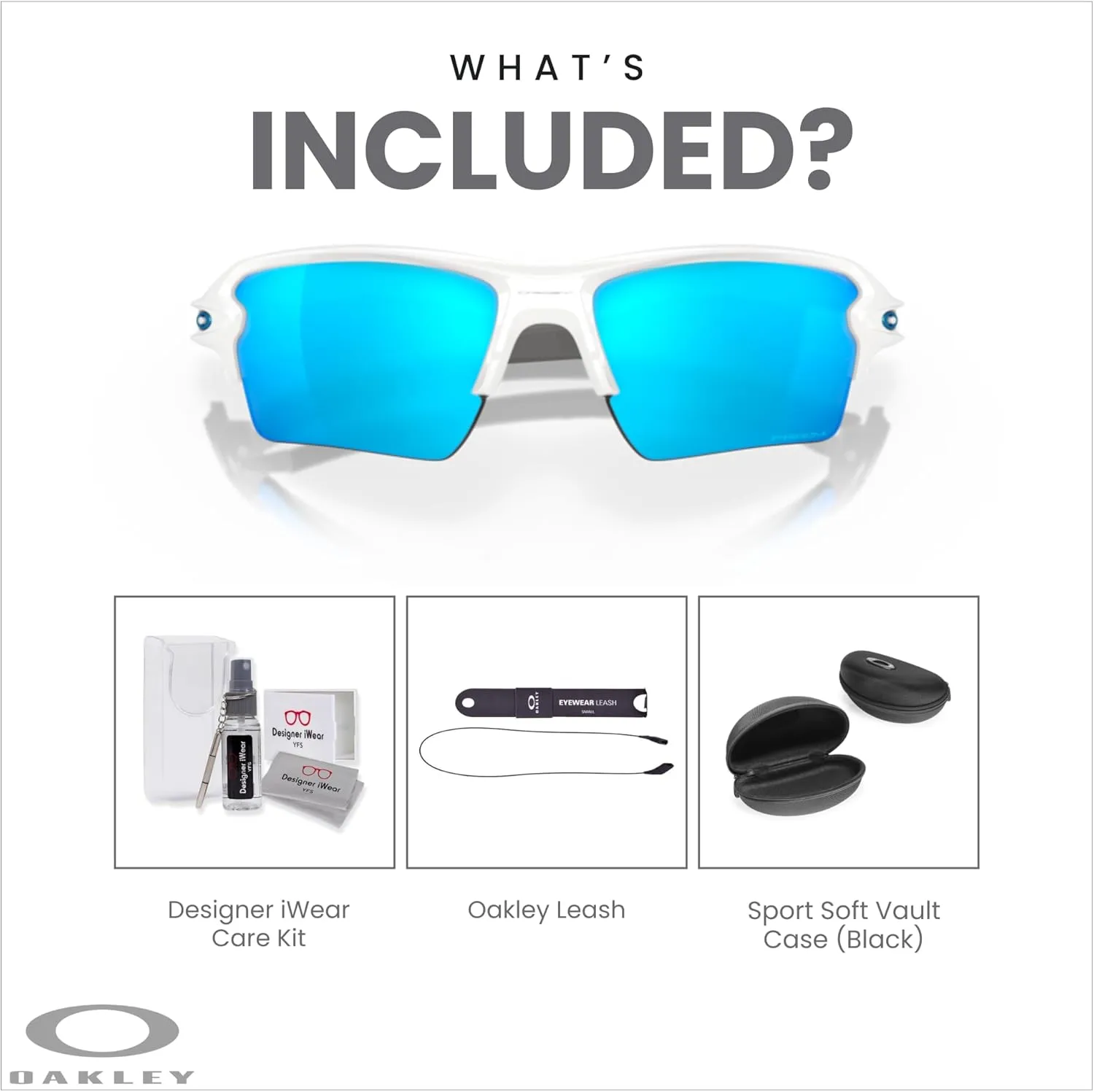 Oakley Flak 2.0 XL OO9188 Rectangle Sunglasses For Men   BUNDLE Leash   Designer iWear Care Kit