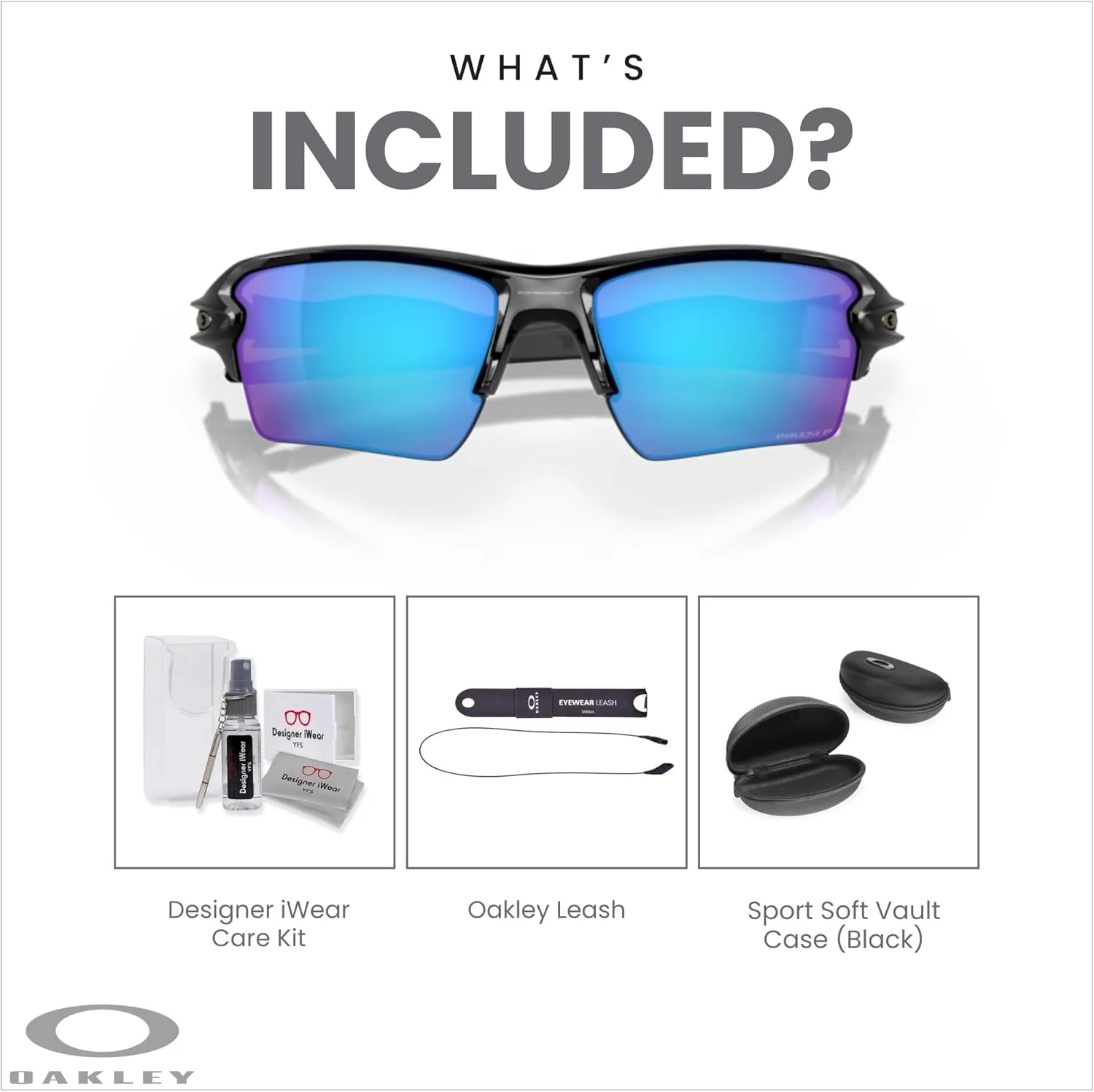 Oakley Flak 2.0 XL OO9188 Rectangle Sunglasses For Men   BUNDLE Leash   Designer iWear Care Kit