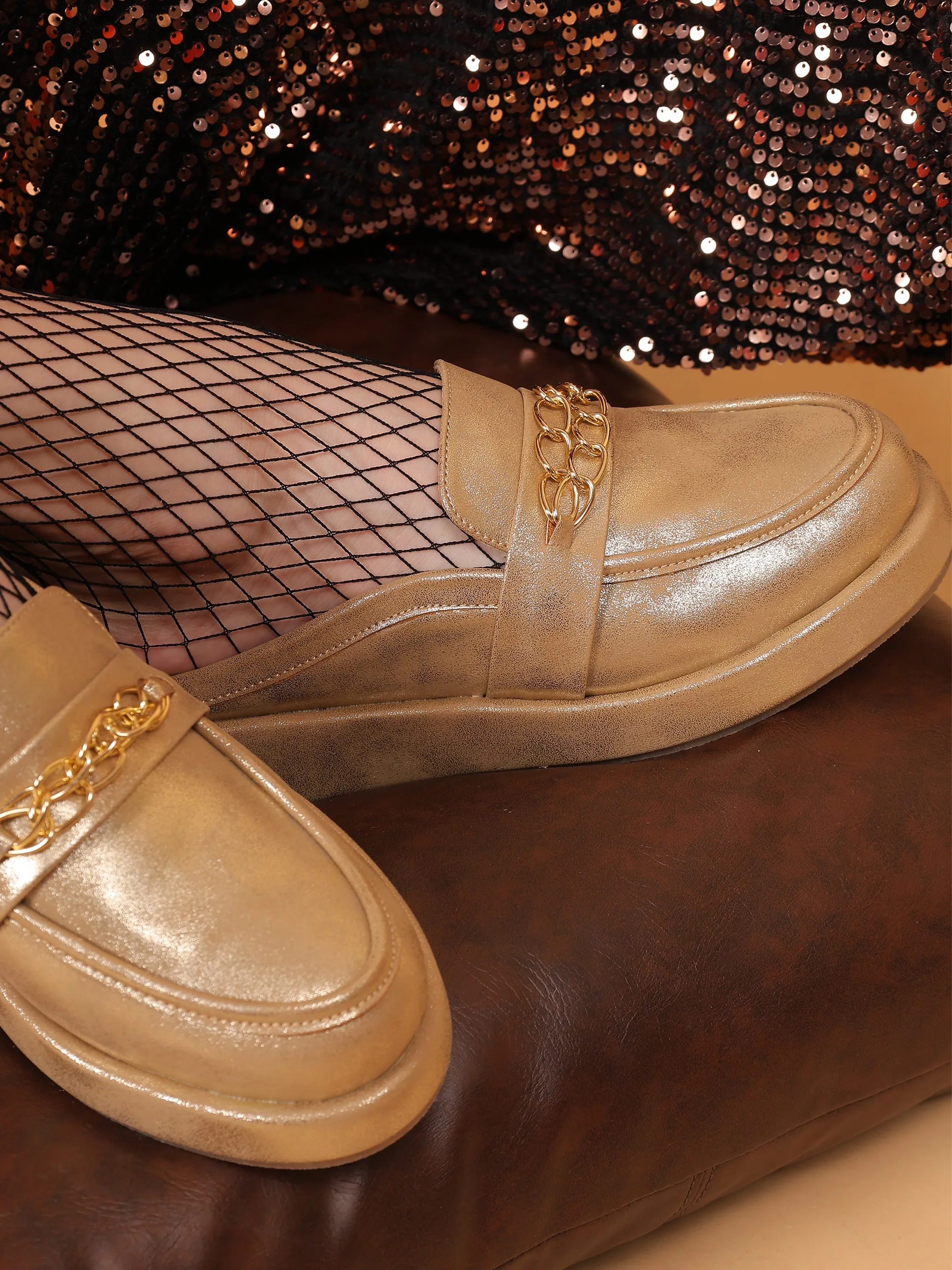 Patakha Guddi Golden Handcrafted Loafers