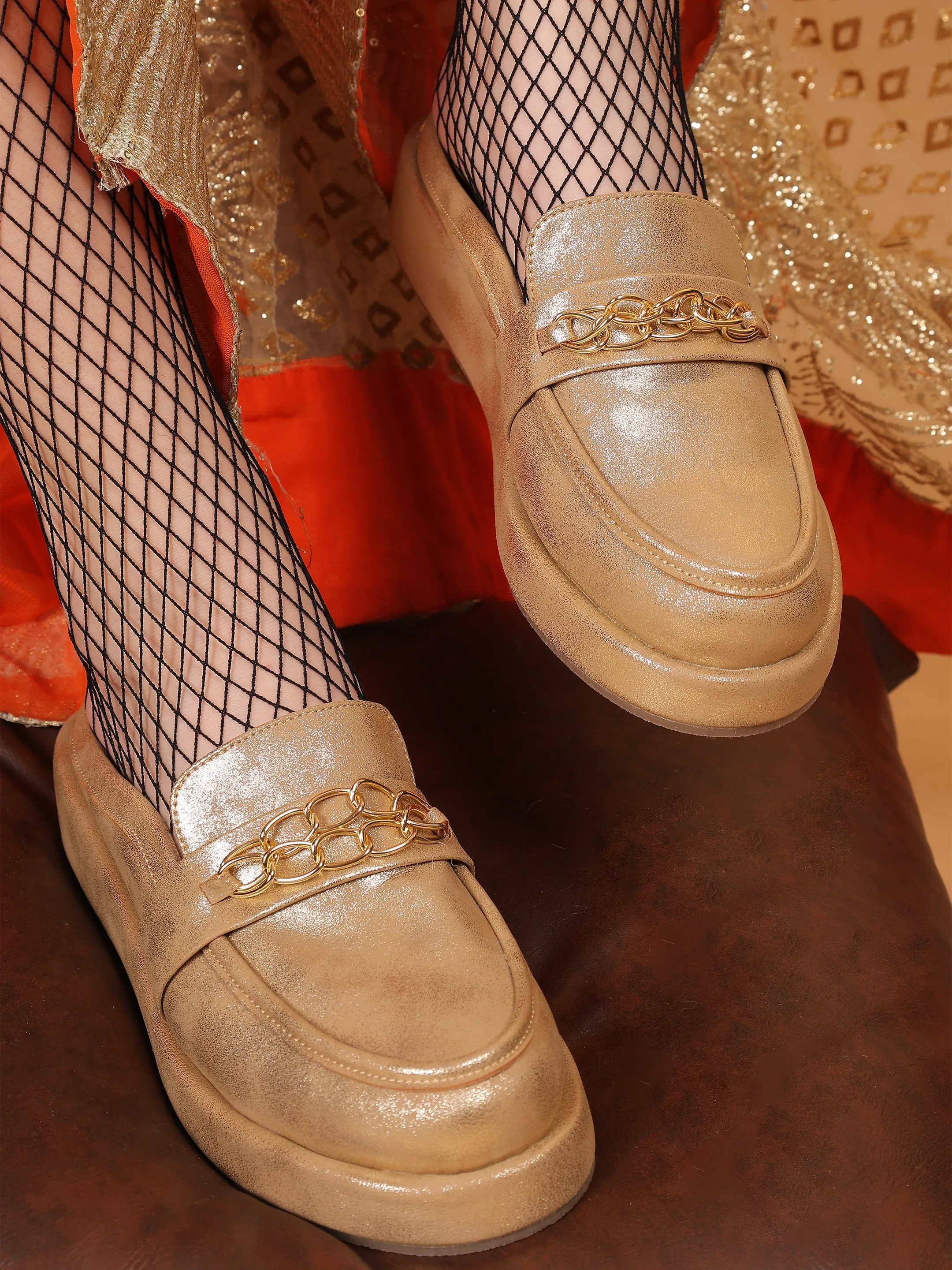 Patakha Guddi Golden Handcrafted Loafers