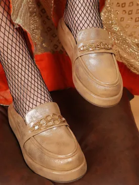Patakha Guddi Golden Handcrafted Loafers