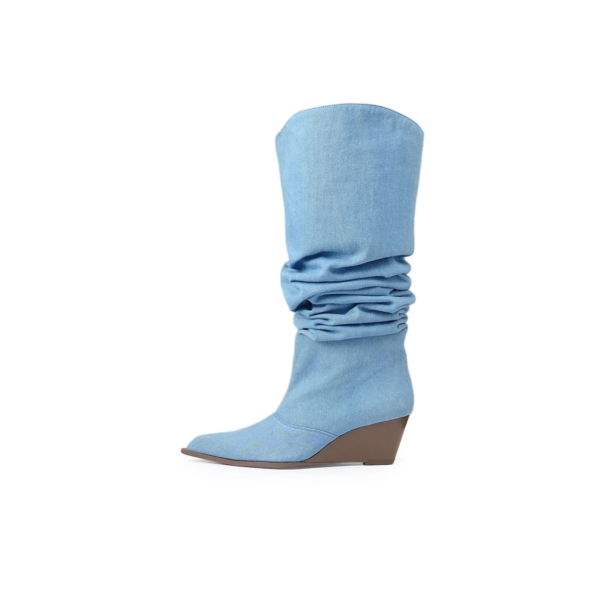 Pointed Wedge Heaps Pile Boots In Blue