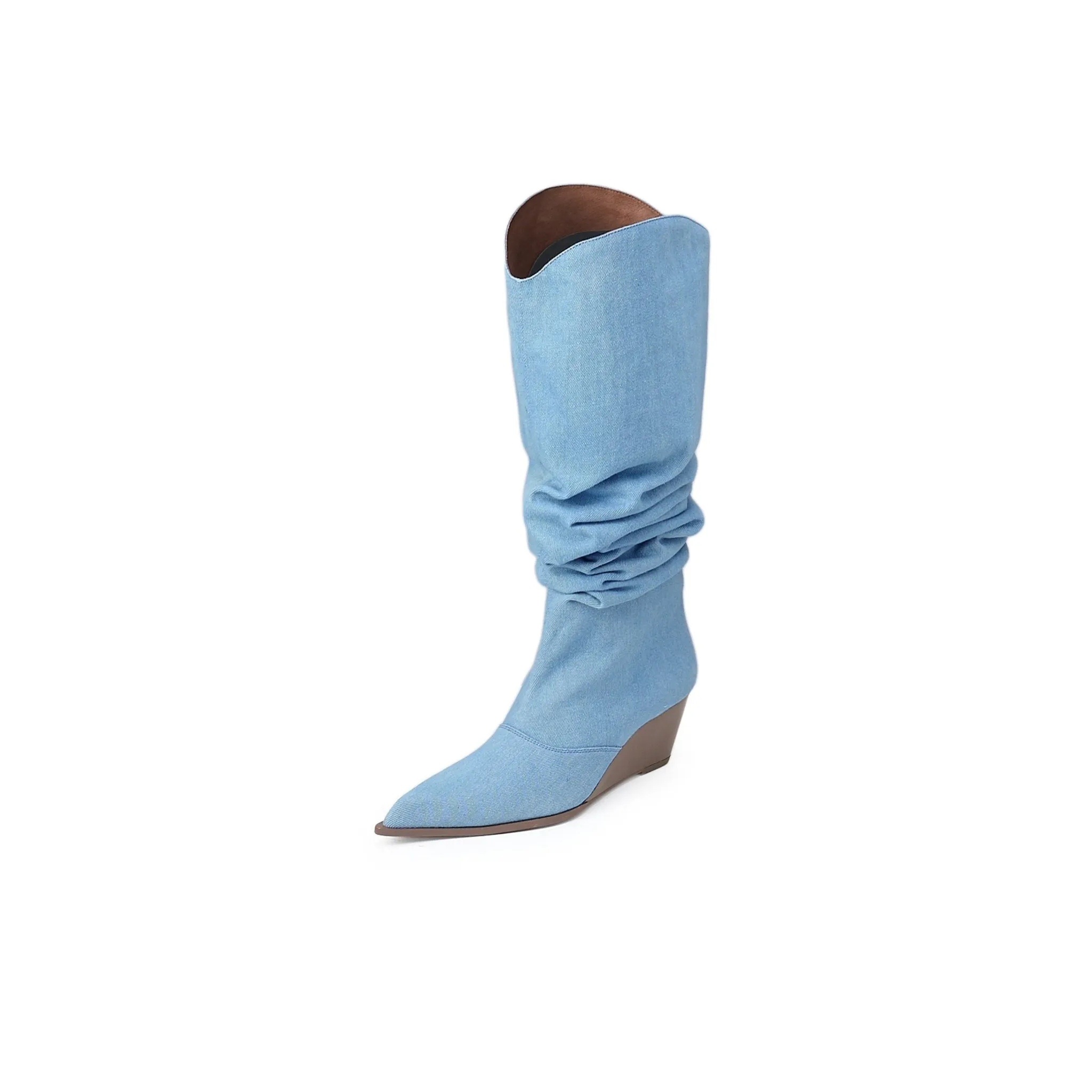 Pointed Wedge Heaps Pile Boots In Blue