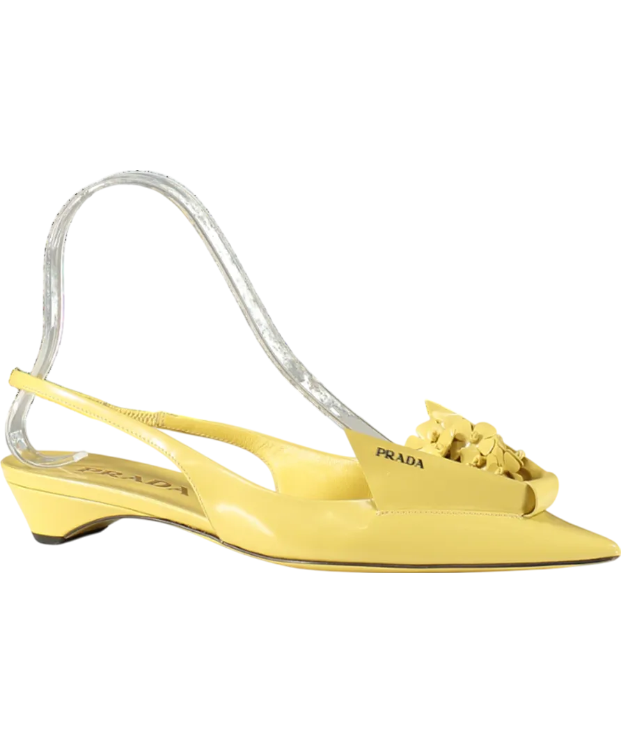 PRADA Yellow Brushed Leather Slingback Pumps With Floral Appliques UK 2 EU 35 👠