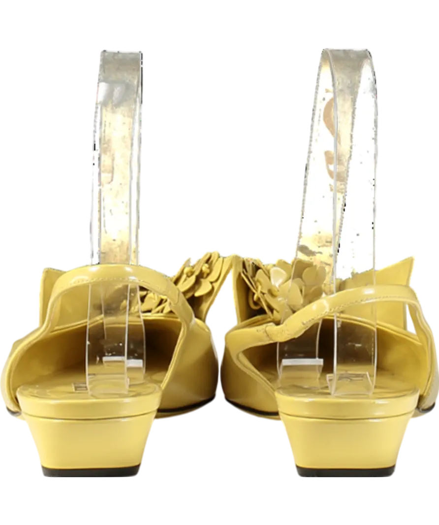 PRADA Yellow Brushed Leather Slingback Pumps With Floral Appliques UK 2 EU 35 👠