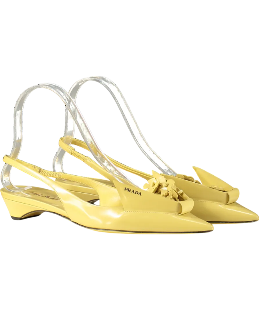 PRADA Yellow Brushed Leather Slingback Pumps With Floral Appliques UK 2 EU 35 👠