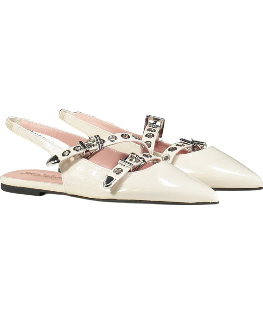 PRETTY BALLERINAS Cream Patent Ella Slingback Ballerina Flats UK 4 EU 37 👠