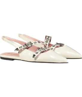 PRETTY BALLERINAS Cream Patent Ella Slingback Ballerina Flats UK 4 EU 37 👠