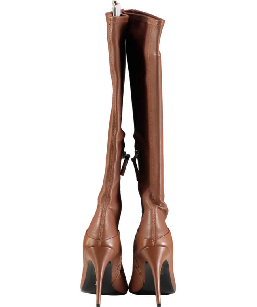 REISS Brown Knee High Stretch Leather Boots In Tan UK 6 EU 39 👠