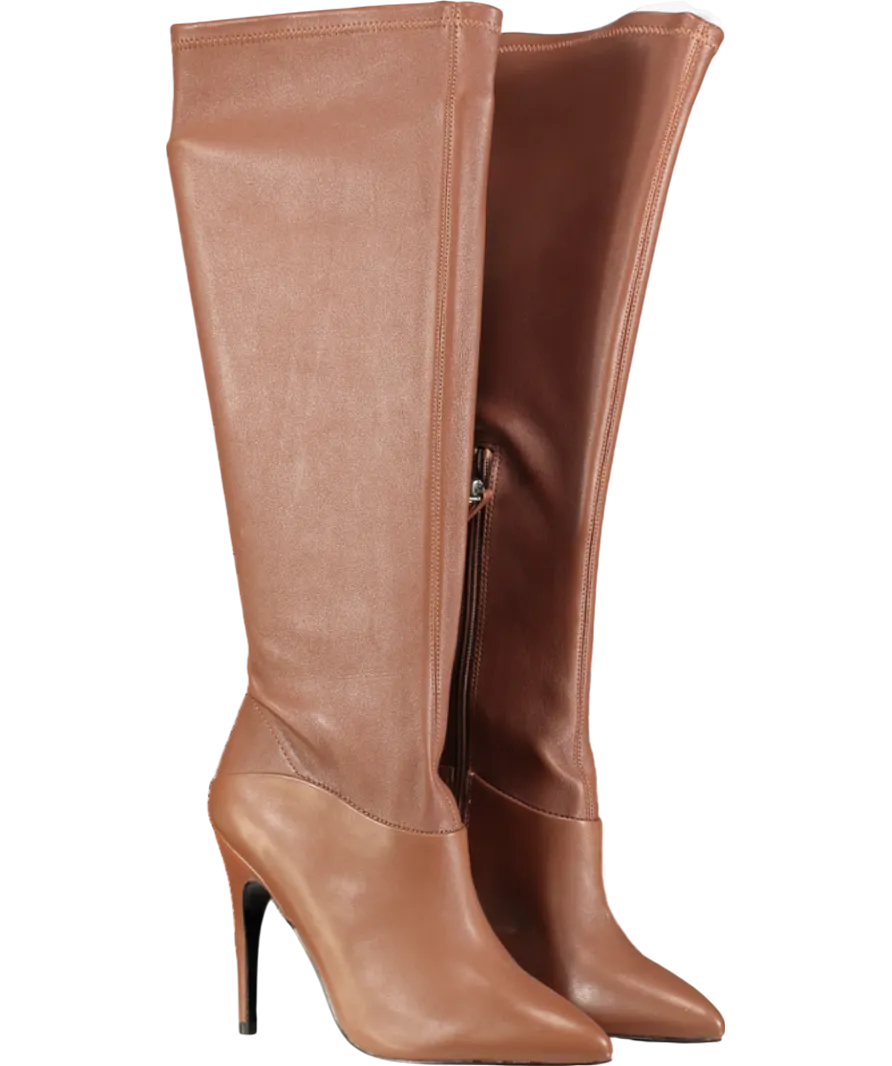 REISS Brown Knee High Stretch Leather Boots In Tan UK 6 EU 39 👠