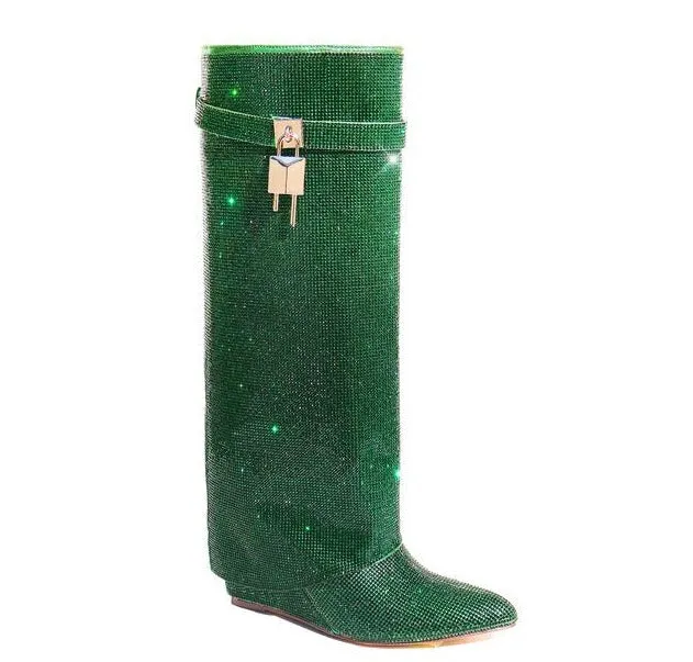 Rhinestone Shark Padlock Boots Mutto-1C