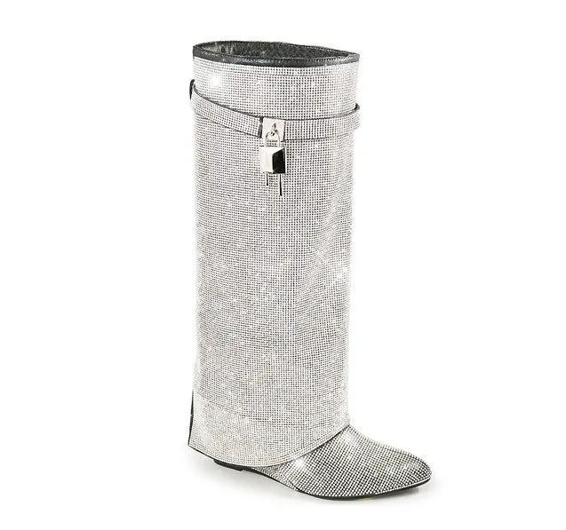 Rhinestone Shark Padlock Boots Mutto-1C