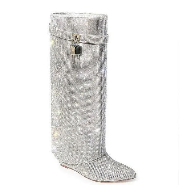 Rhinestone Shark Padlock Boots Mutto-1C