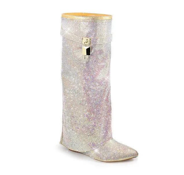 Rhinestone Shark Padlock Boots Mutto-1C