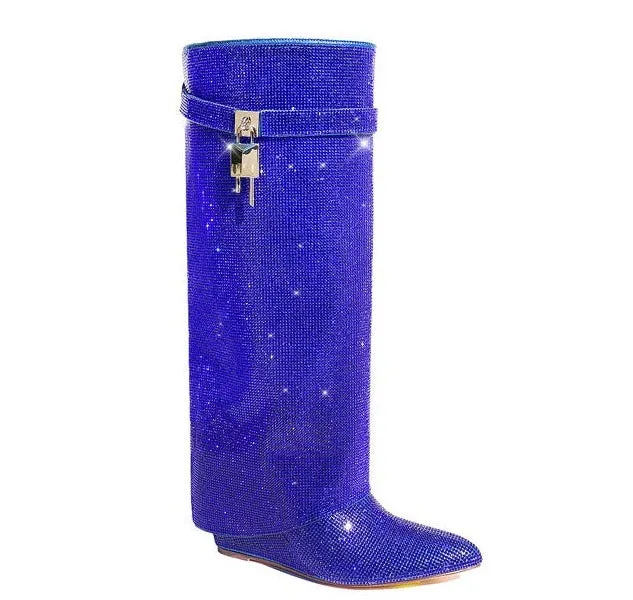 Rhinestone Shark Padlock Boots Mutto-1C