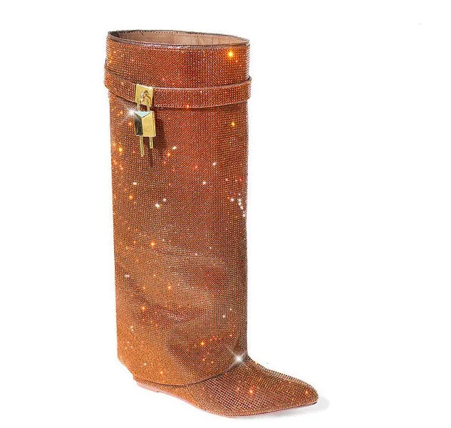 Rhinestone Shark Padlock Boots Mutto-1C