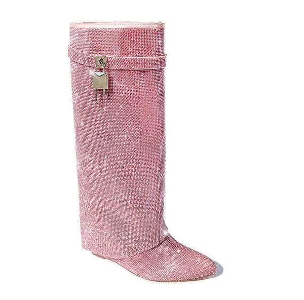 Rhinestone Shark Padlock Boots Mutto-1C