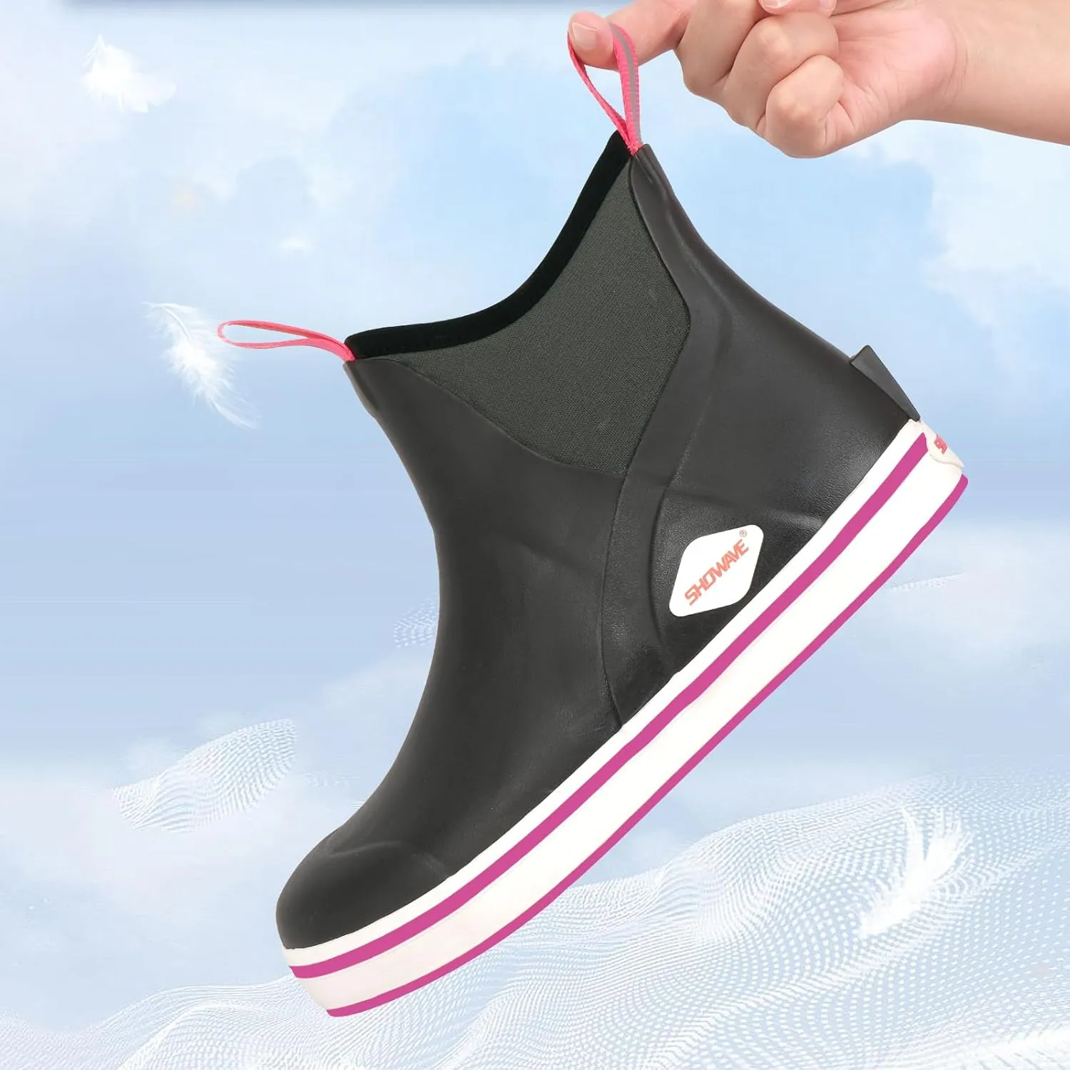 Showave Women's Deck Boots Waterproof Ankle Rain Footwear Non-Slip Rubber Boots for Boating Fishing Gardening Farming