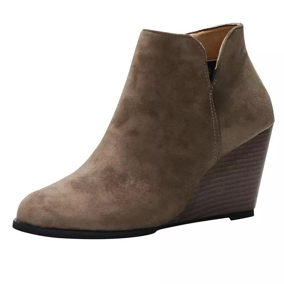 Women side v cutout slip on wedge booties