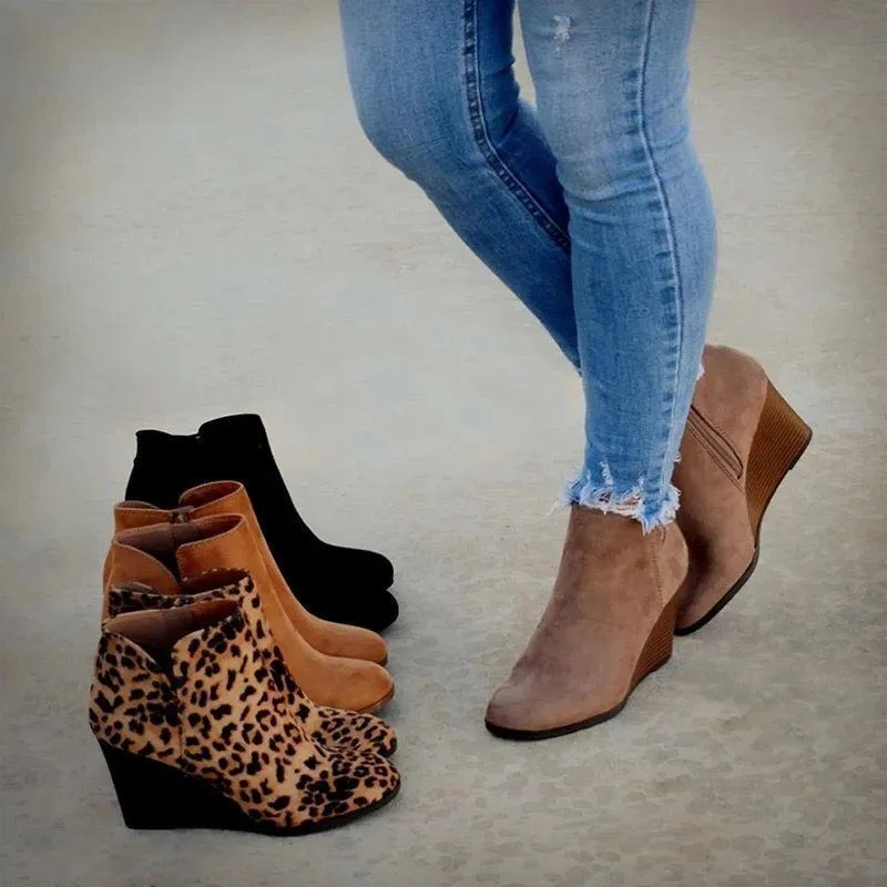 Women side v cutout slip on wedge booties